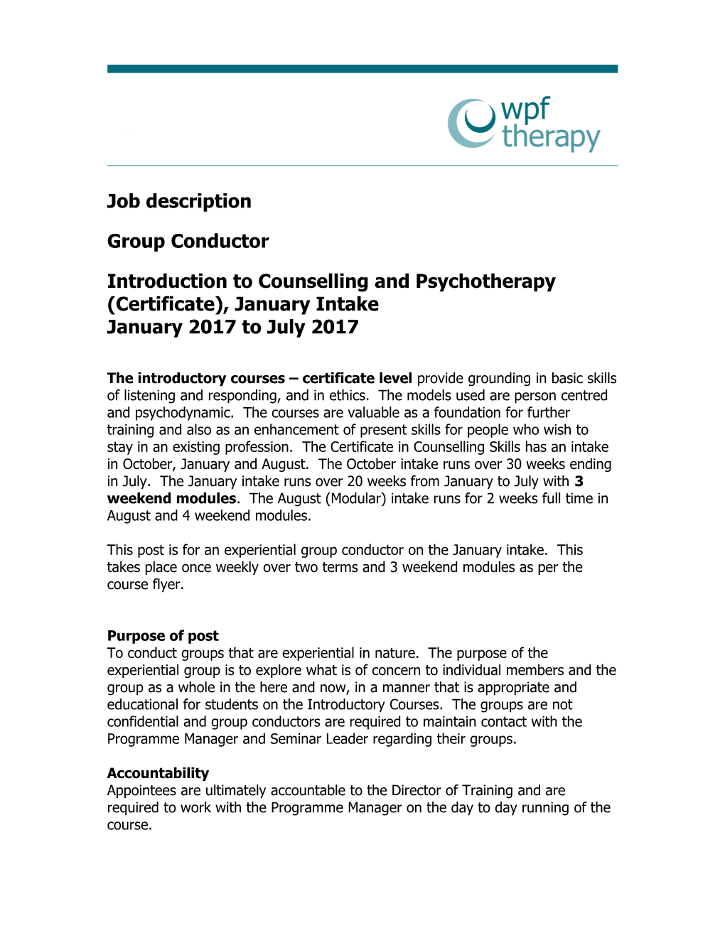Introduction to Counselling and Psychotherapy (Certificate), January Intake