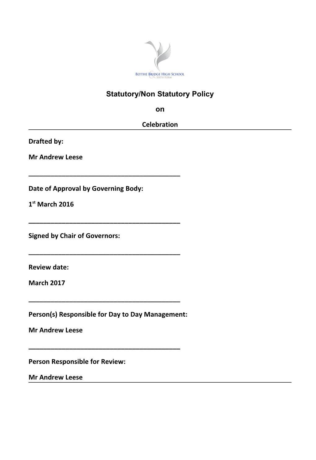 Statutory/Non Statutory Policy