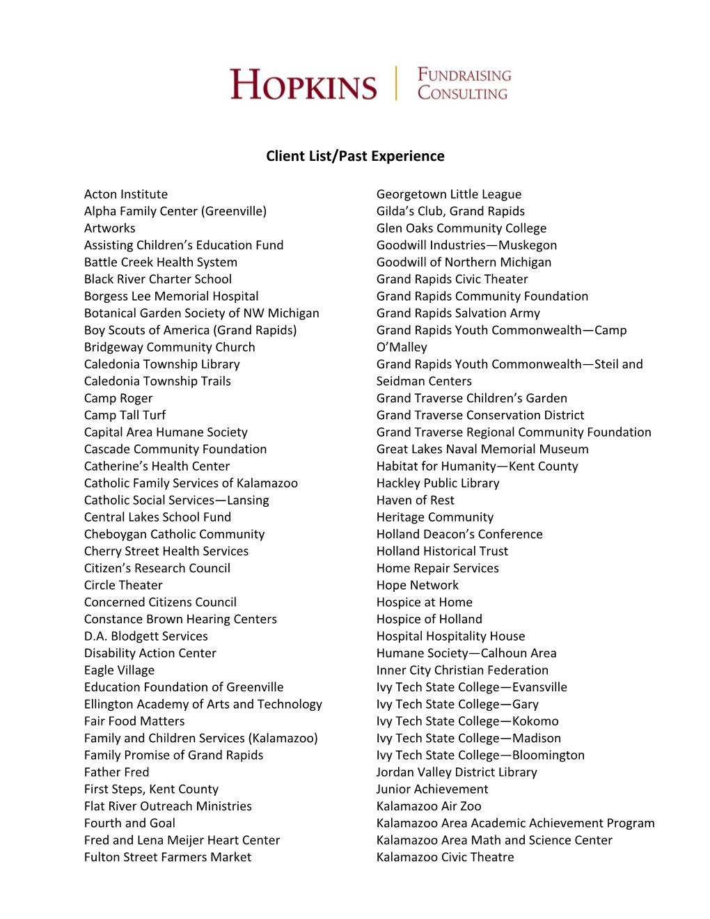 Client List/Past Experience