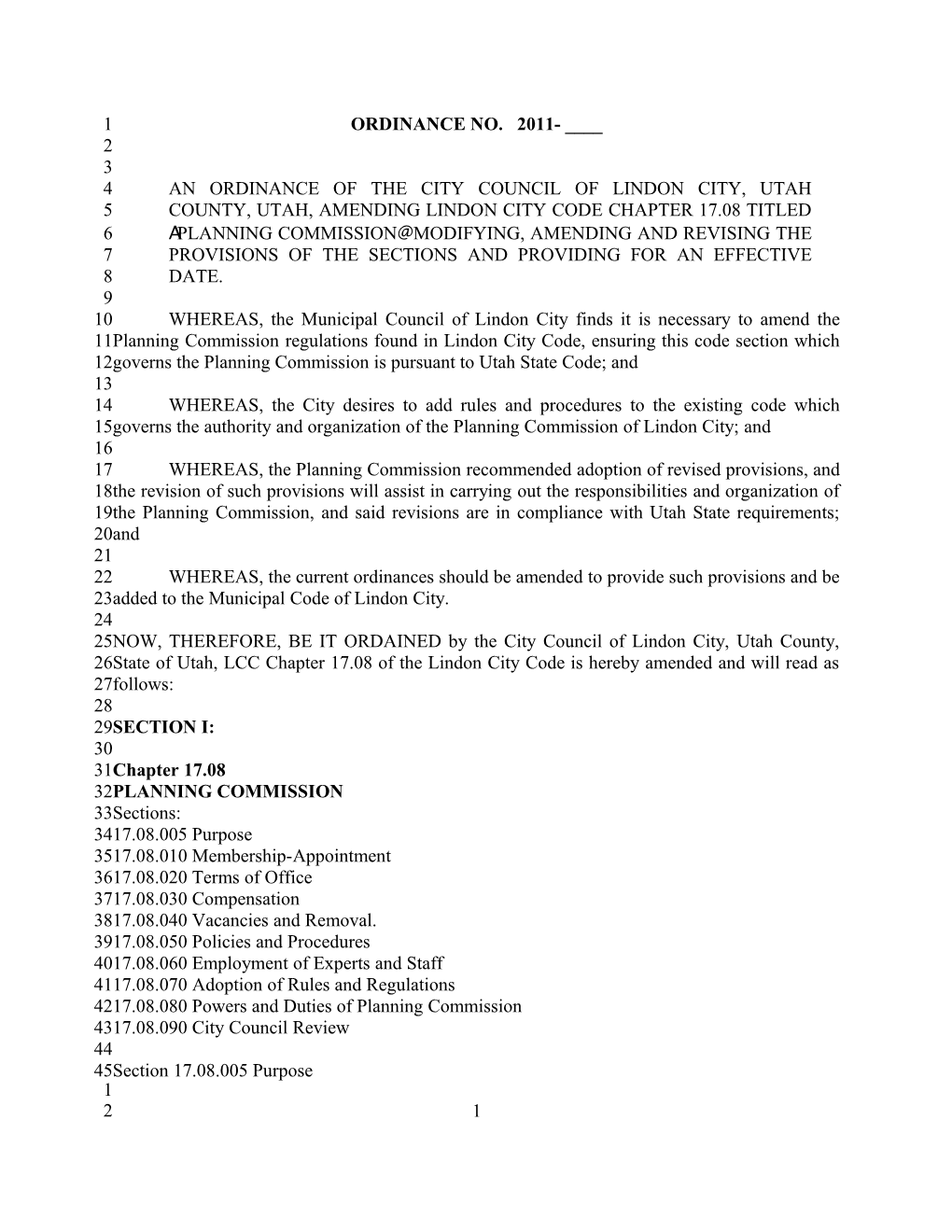 An Ordinance of the City Council of Lindon City, Utah County, Utah, Amending Lindon City