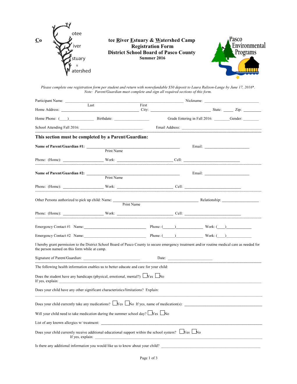 Camp Discovery Registration Form