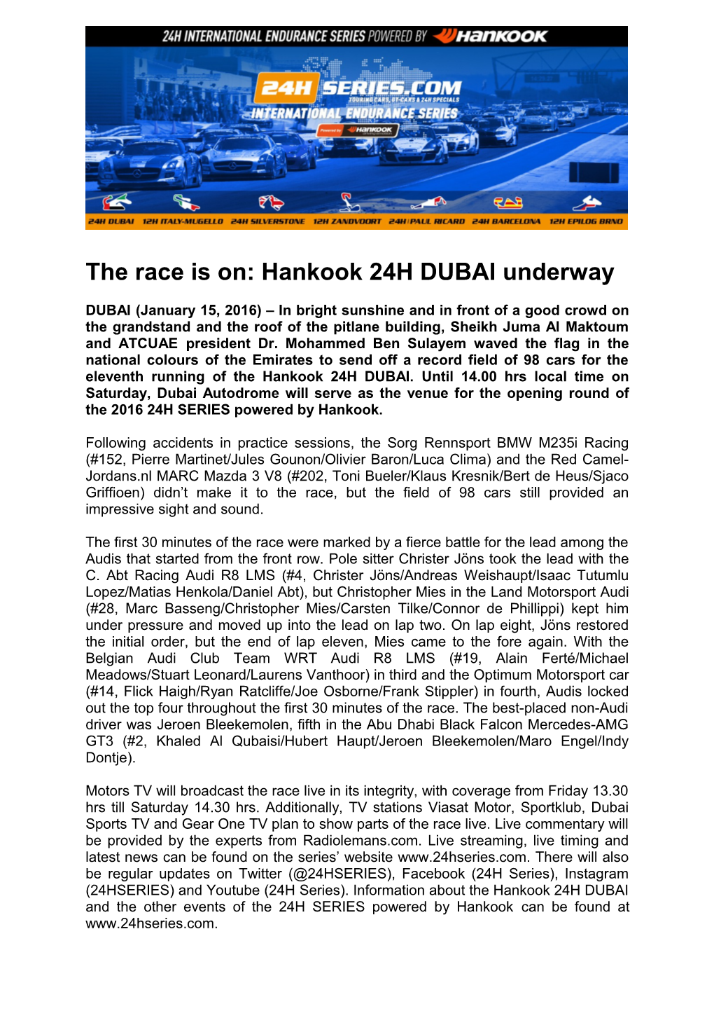 The Race Is On: Hankook 24H DUBAI Underway