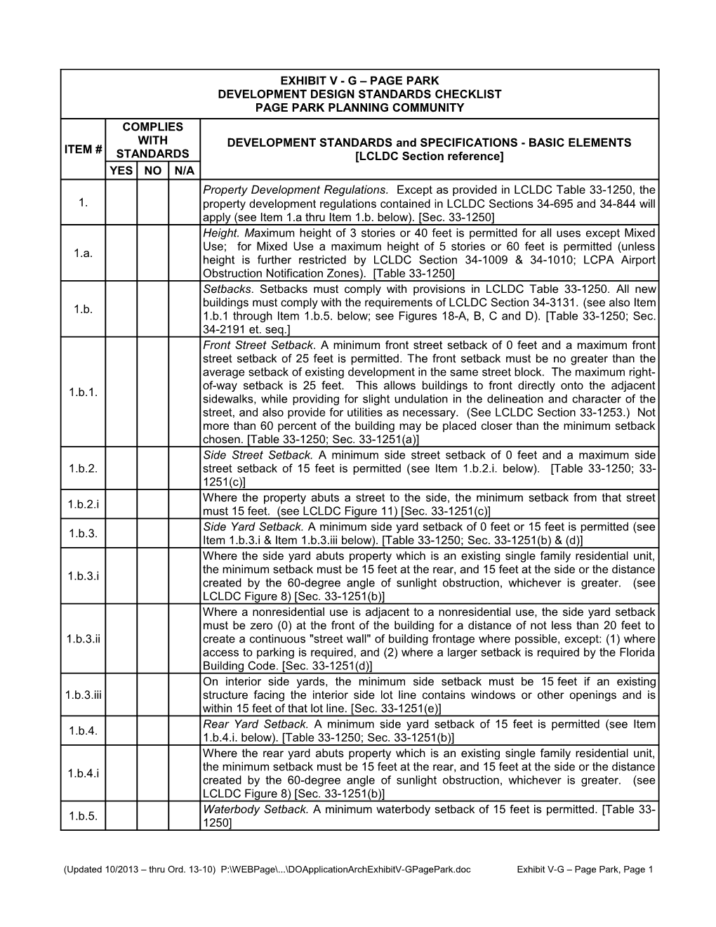 (Updated 10/2013 Thru Ord. 13-10) P: Webpage Doapplicationarchexhibitv-Gpagepark Exhibit