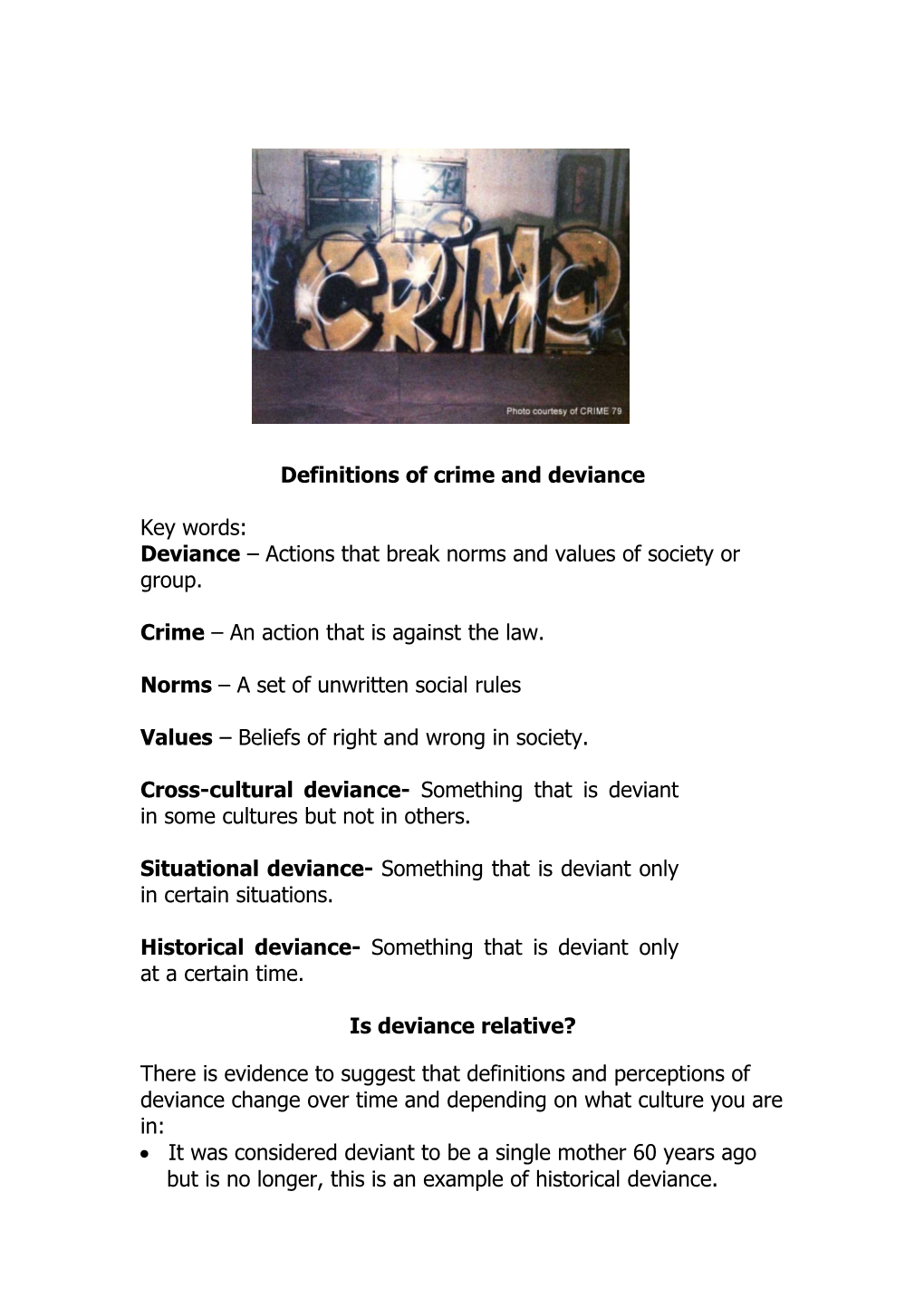 Definitions of Crime and Deviance