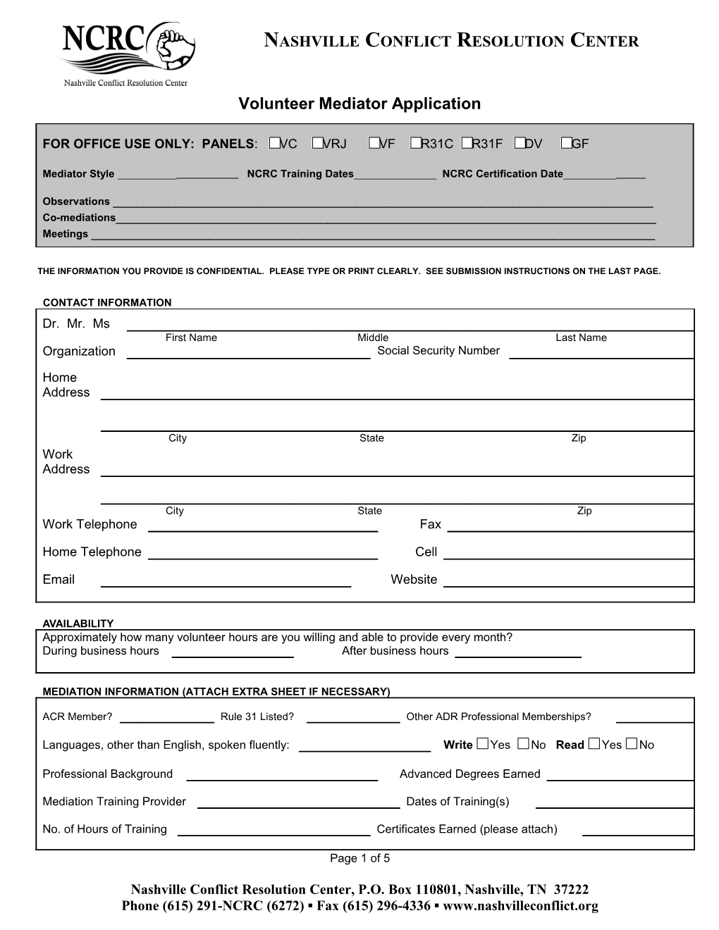 Mediator Information Form