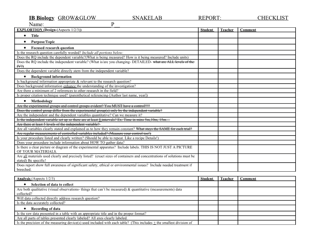 IB Biologygrow&GLOWSNAKELAB REPORT:CHECKLIST Name:______P__