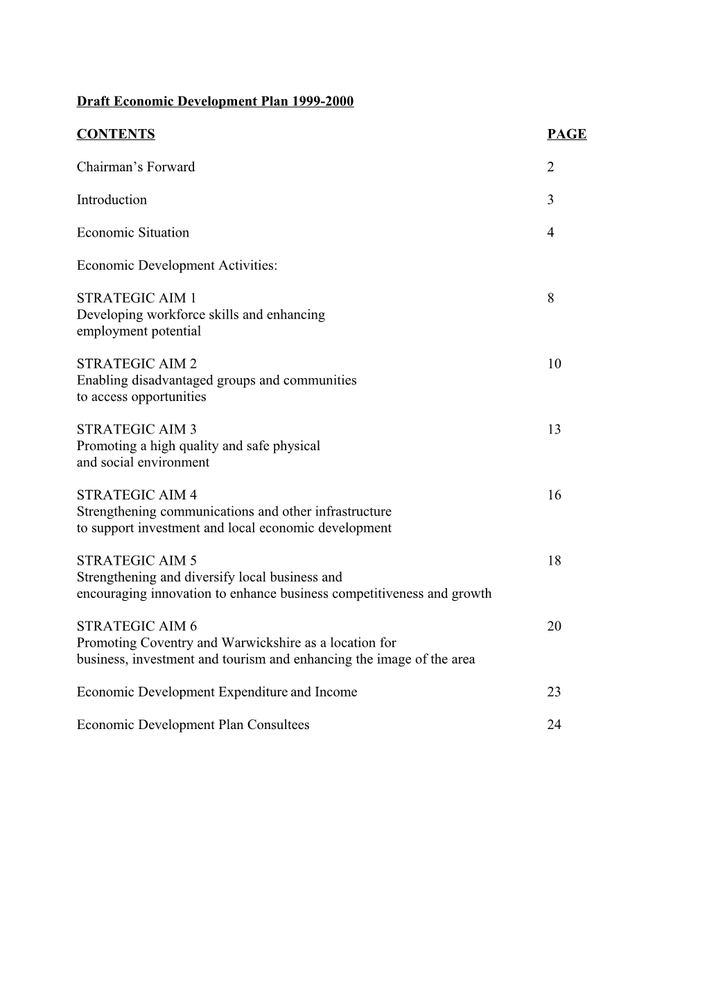 Draft Economic Development Plan 1999-2000