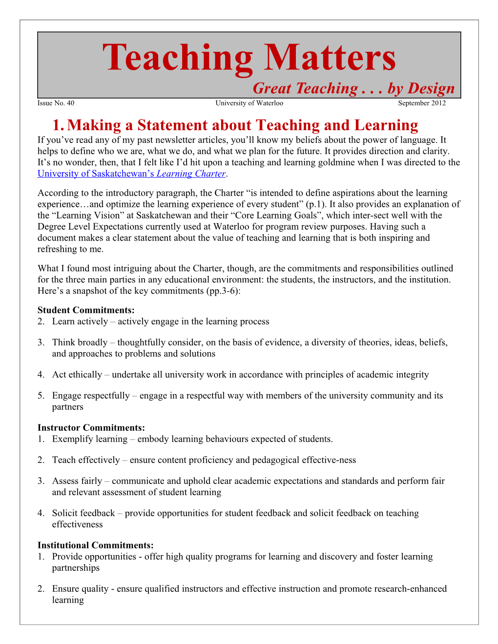 Making a Statement About Teaching and Learning