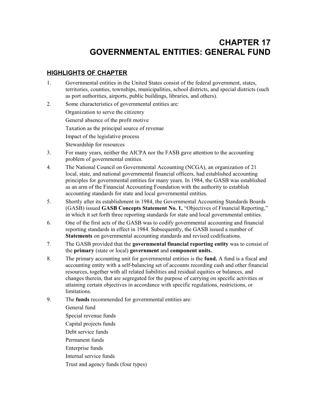 Governmental Entities: General Fund