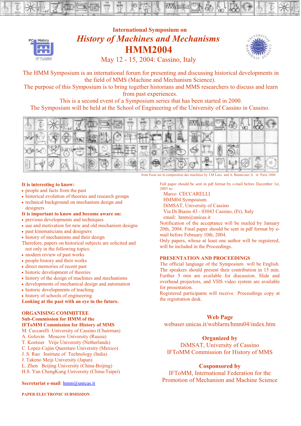 International Symposium on History of Machines and Mechanisms