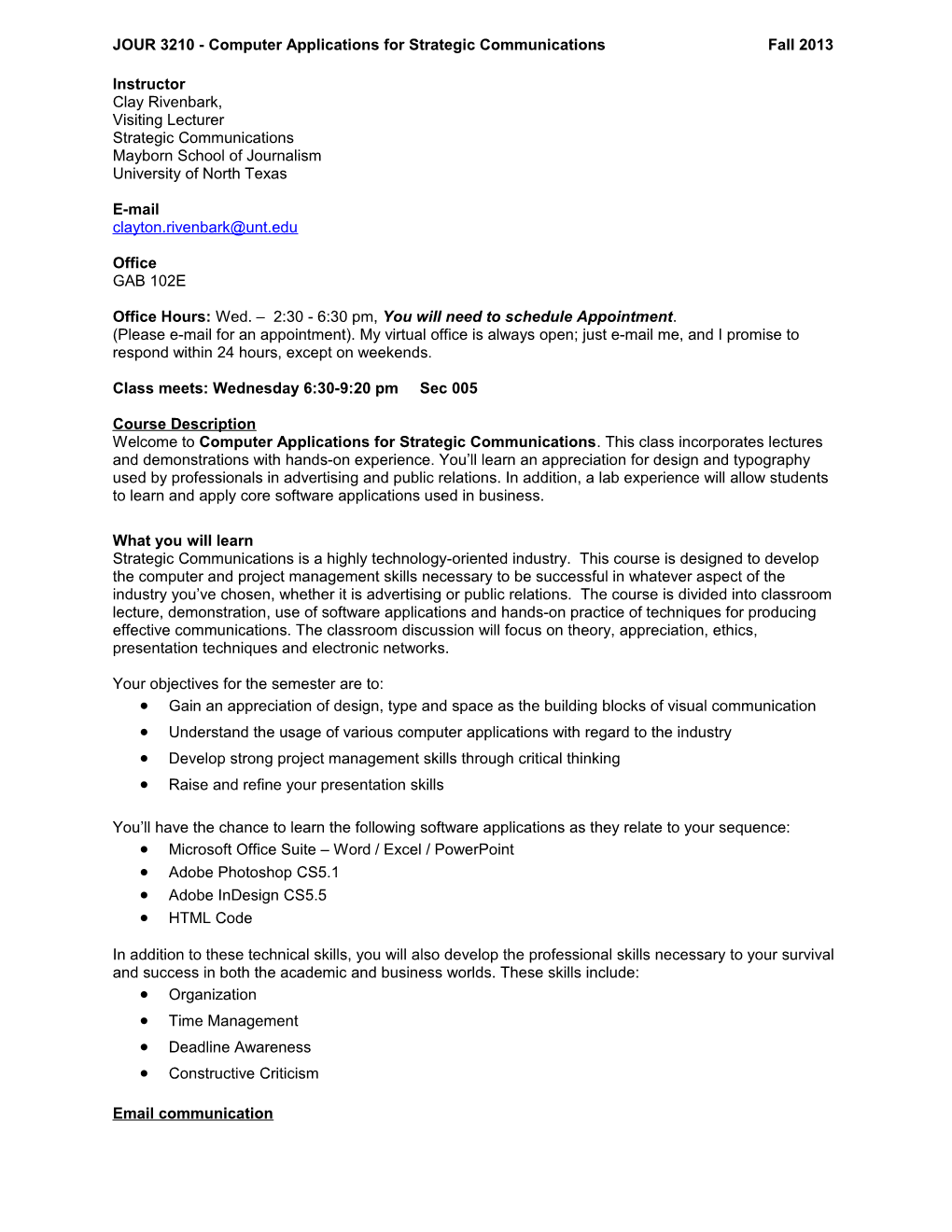 JOUR 3210 - Computer Applications for Strategic Communications Fall 2013