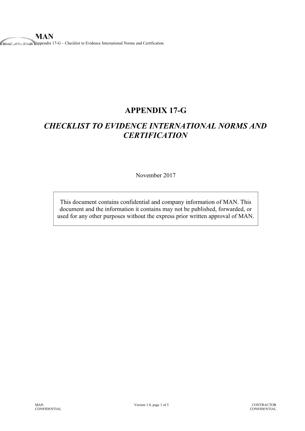 Checklist to Evidence International Norms and Certification