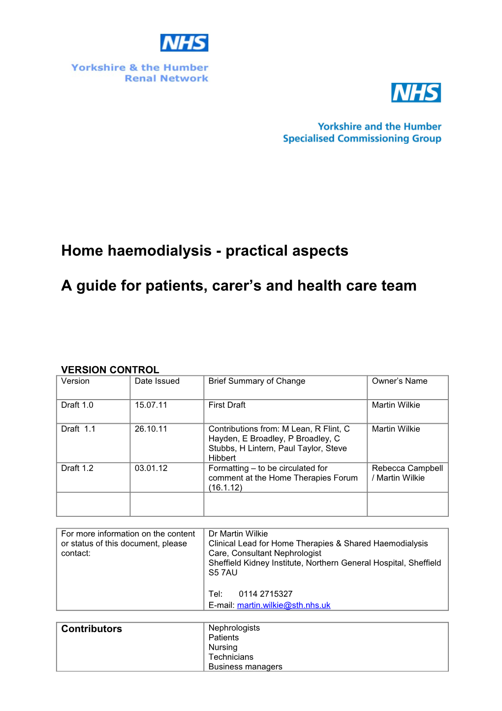 Home Haemodialysis - Practical Aspects