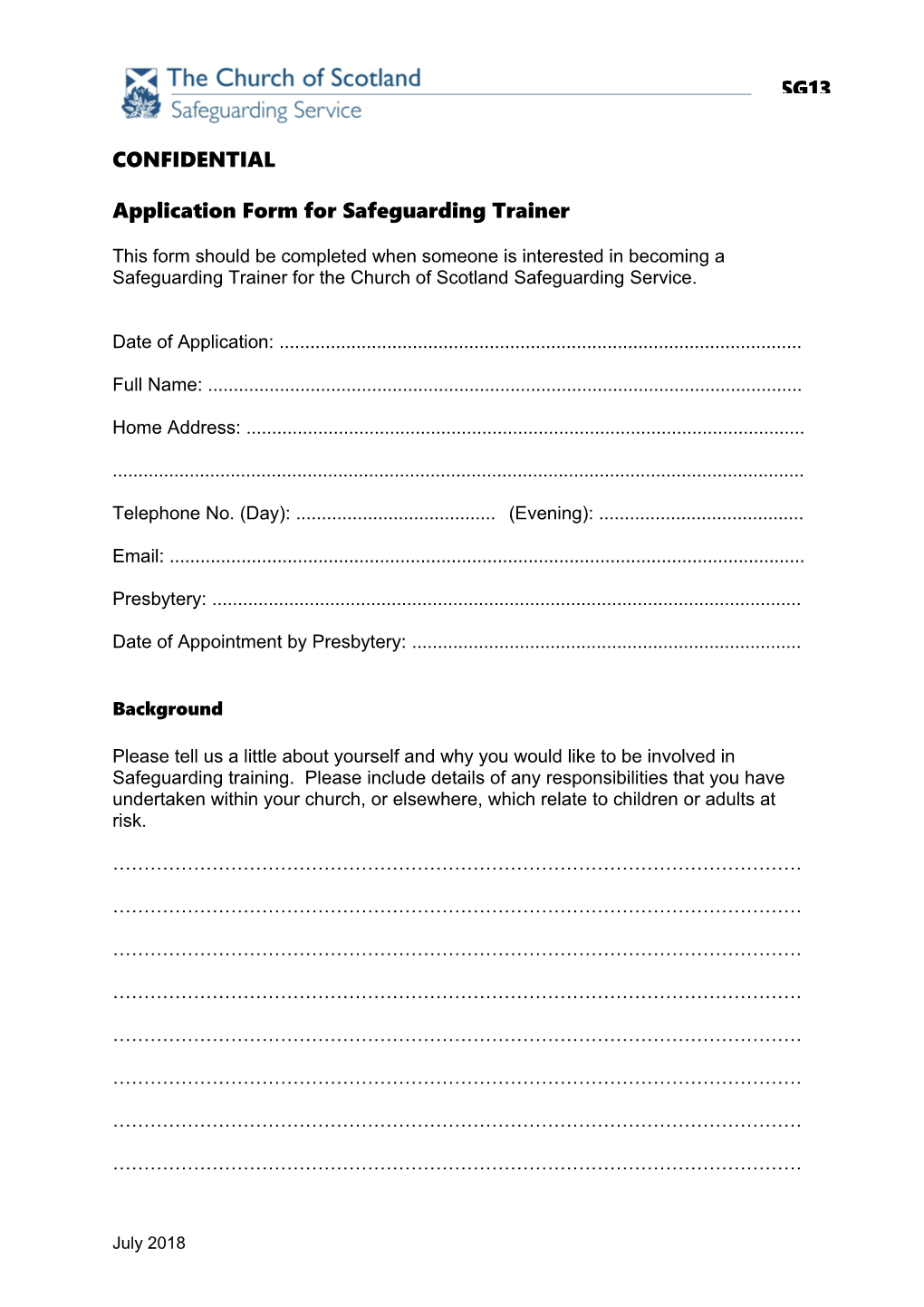 Application Form for Safeguarding Trainer