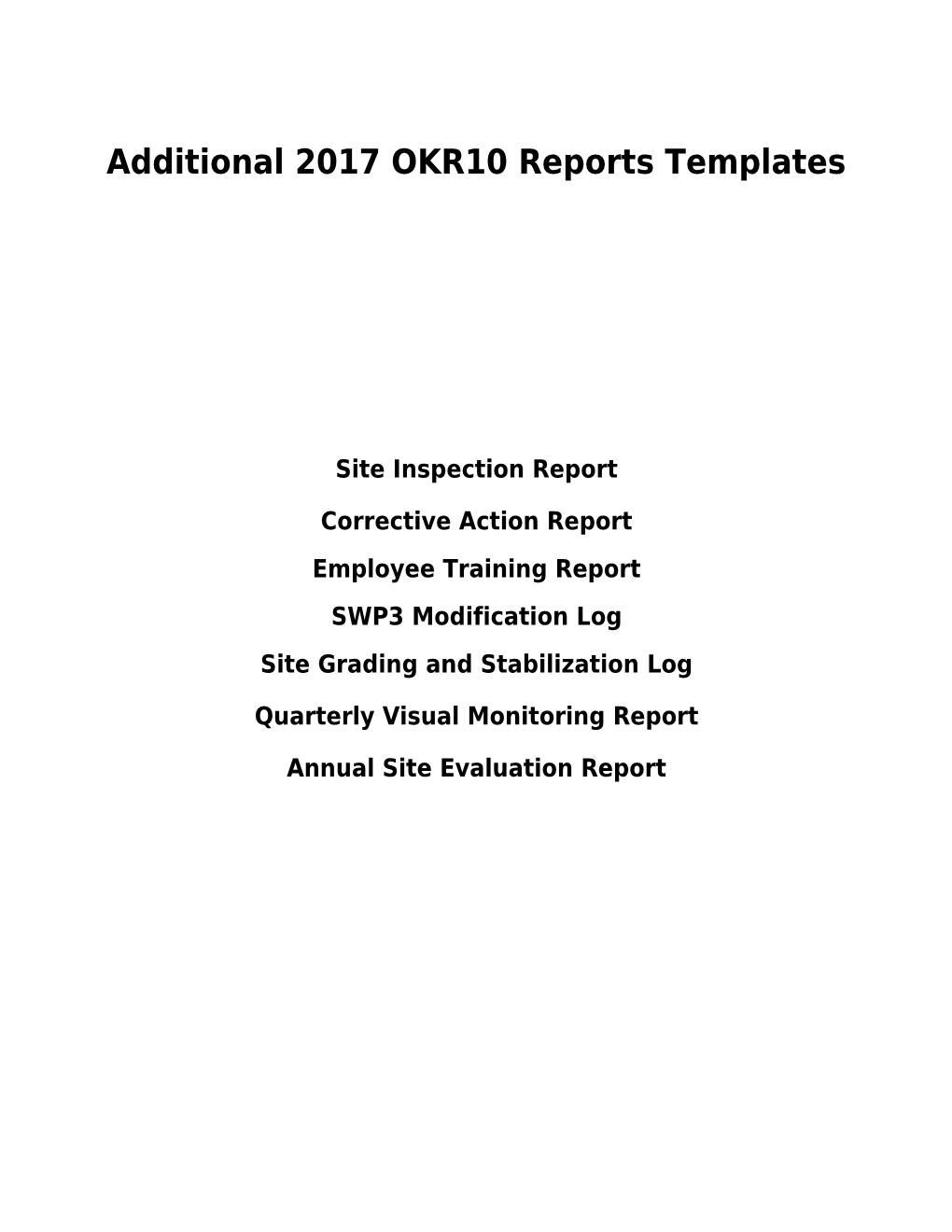 Additional 2017 OKR10 Reports Templates