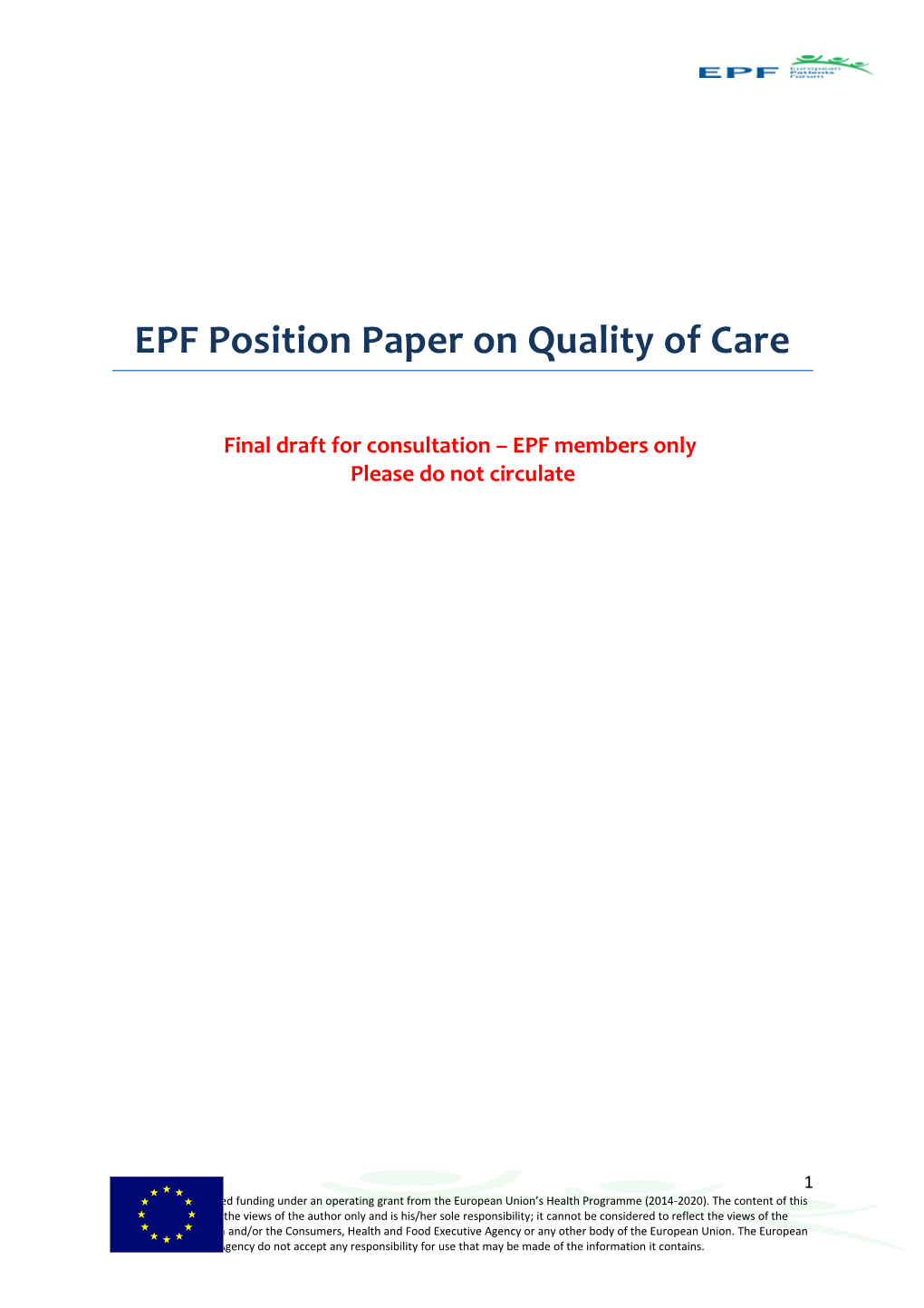 EPF Position Paper on Quality of Care