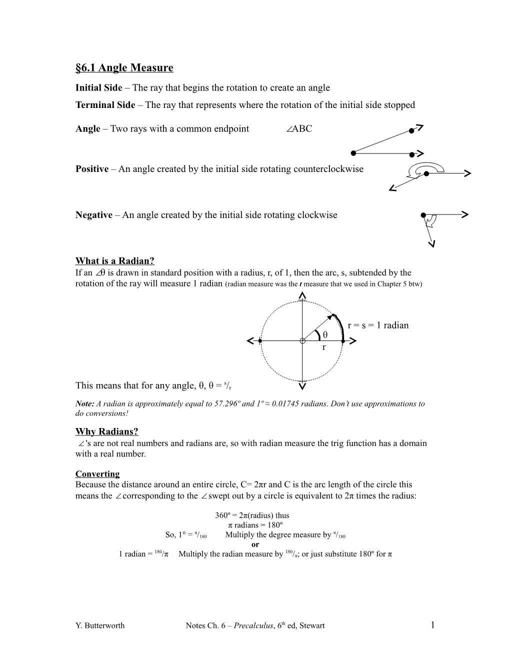 Initial Side the Ray That Begins the Rotation to Create an Angle