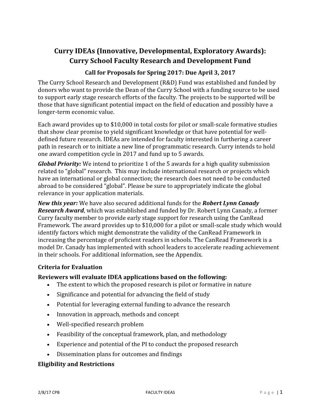 Curry School Faculty Research and Development Fund