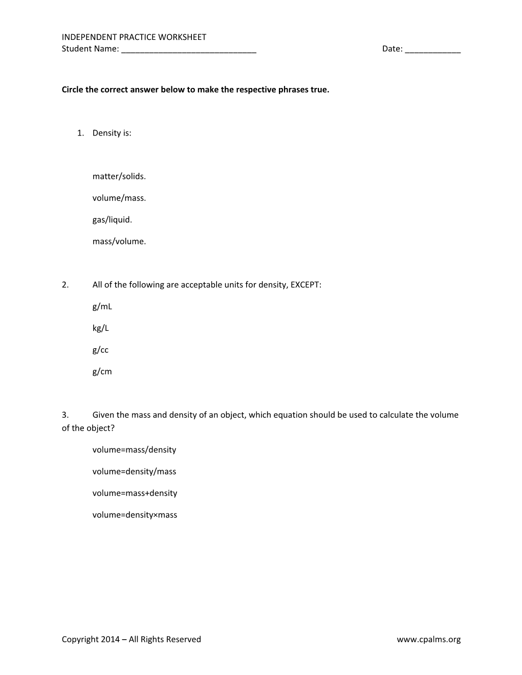 Independent Practice Worksheet