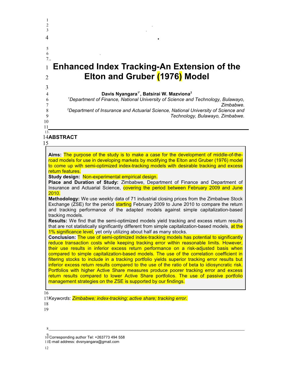 Enhanced Index Tracking-An Extension of the Elton and Gruber (1976) Model