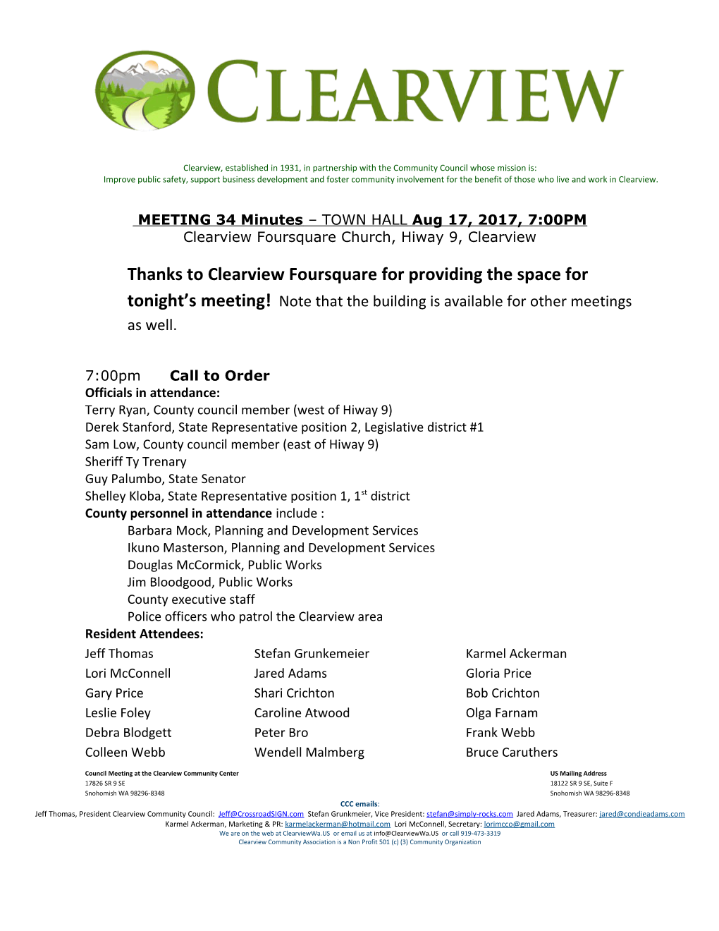 Clearview, Established in 1931, in Partnership with the Community Council Whose Mission Is