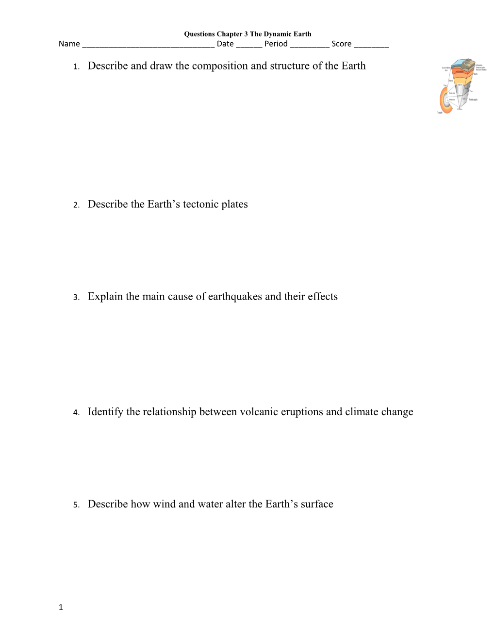 Questions Chapter 3 the Dynamic Earth