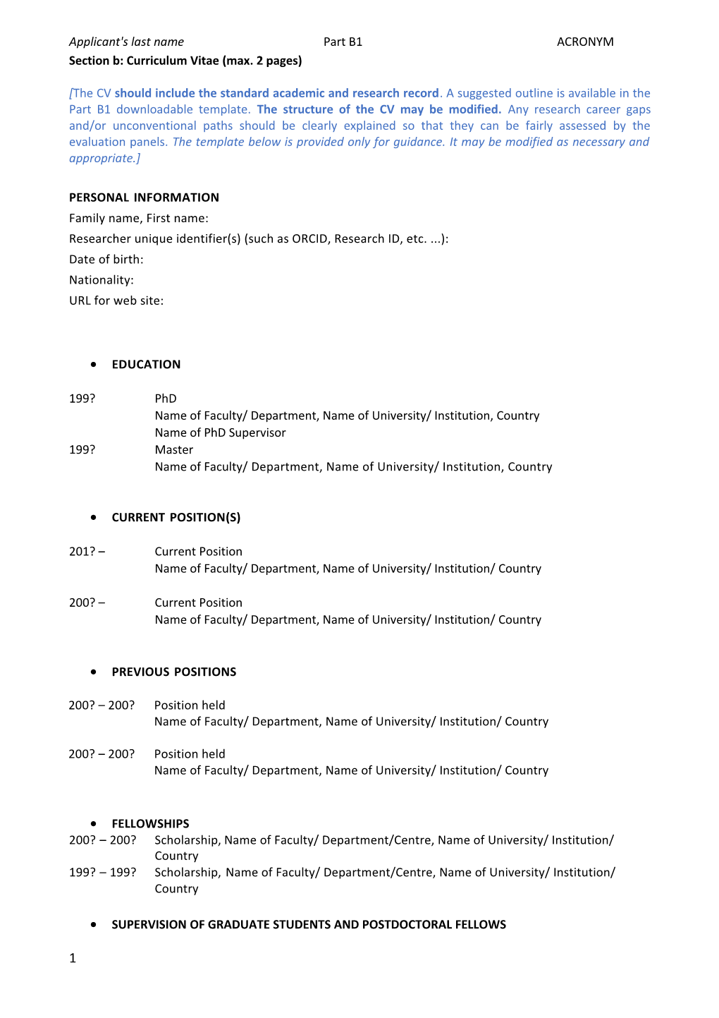 Section B: Curriculum Vitae (Max. 2 Pages)