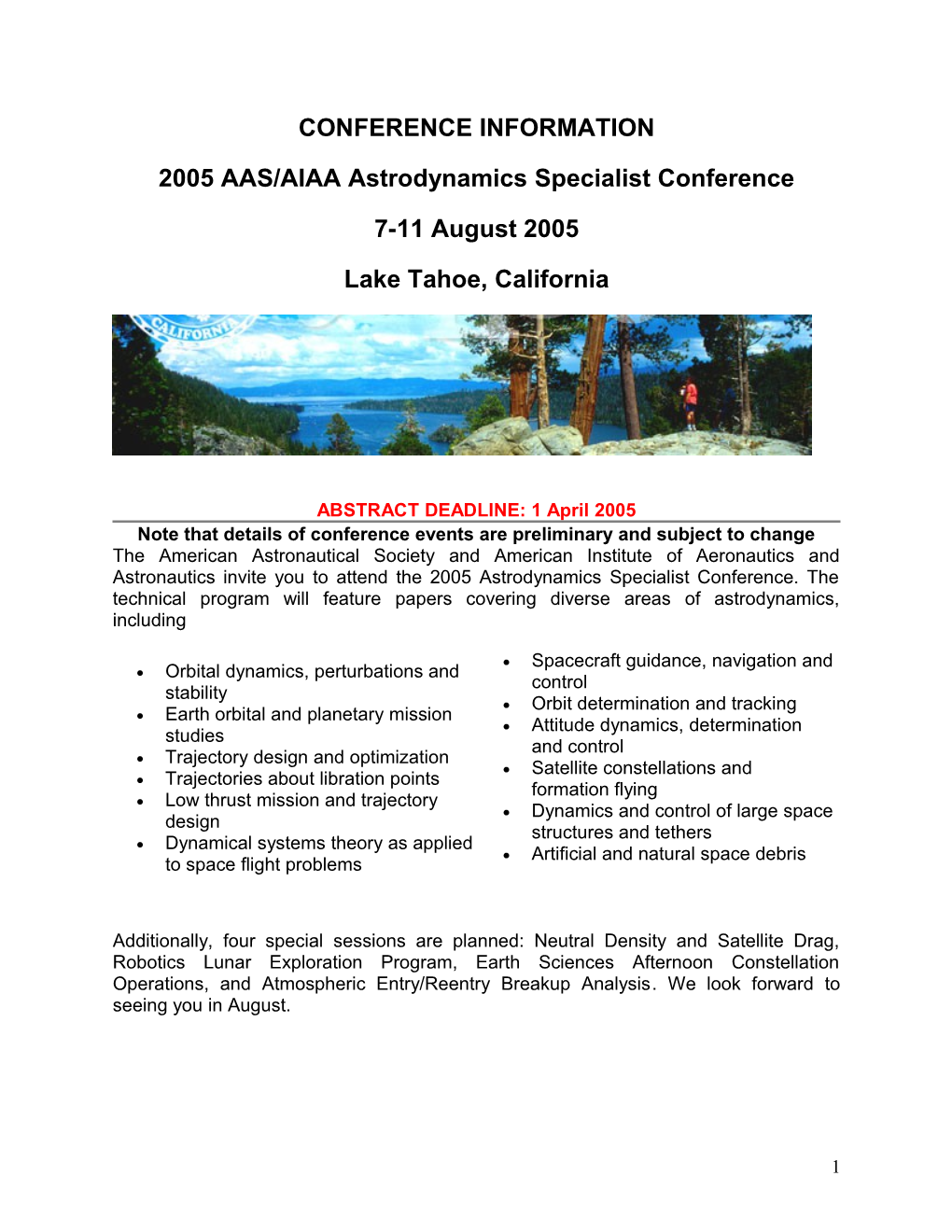 2005 AAS/AIAA Astrodynamics Specialist Conference