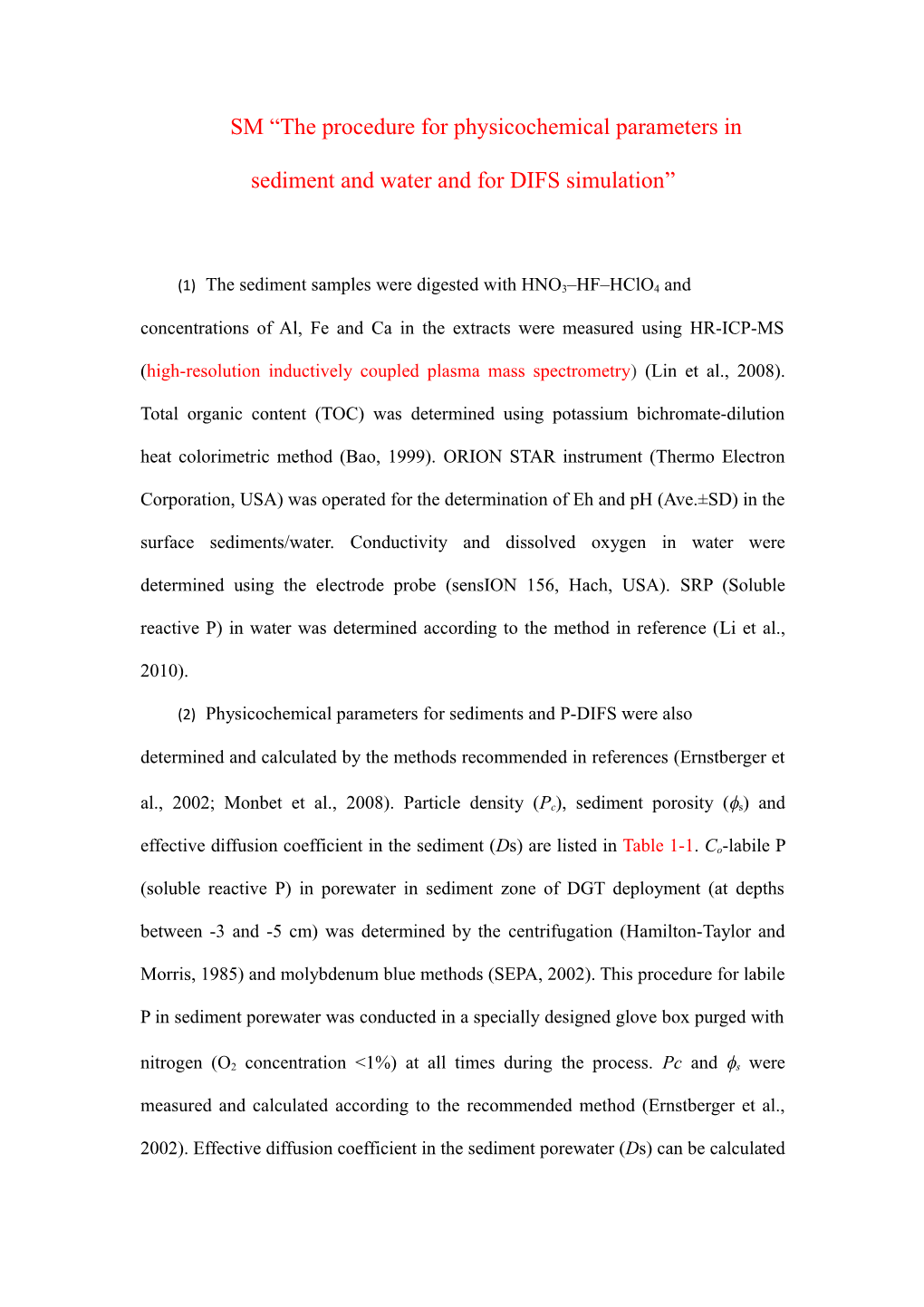 (1)The Sediment Samples Were Digested with HNO3 HF Hclo4 And