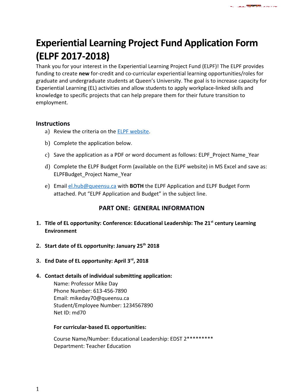 Experiential Learning Project Fund Application Form (ELPF 2017-2018)