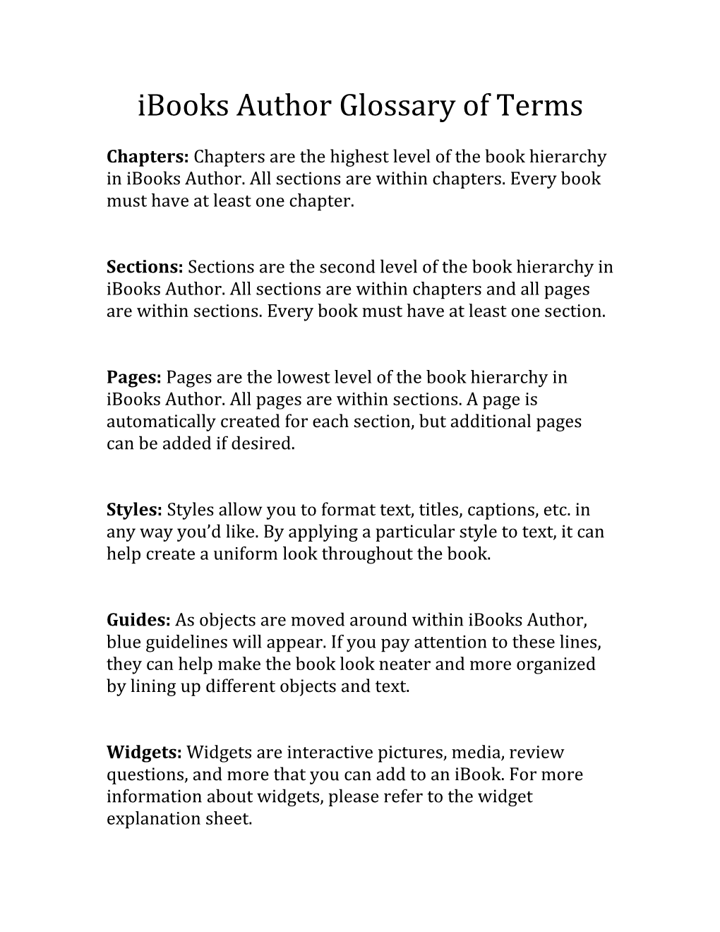 Ibooks Author Glossary of Terms