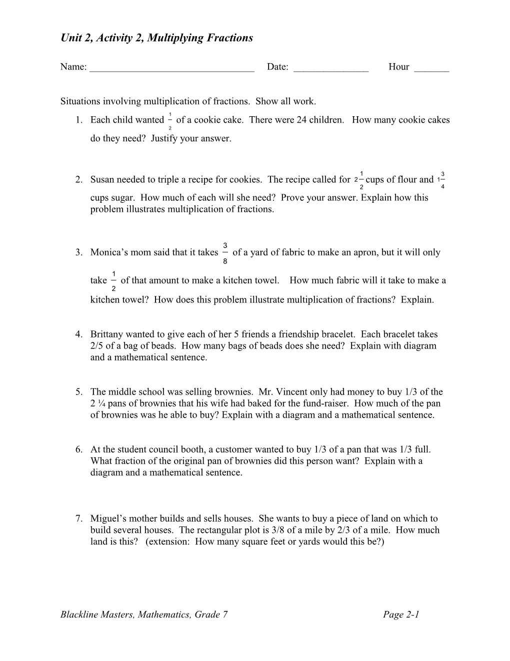 Unit 2, Activity 2, Multiplying Fractions