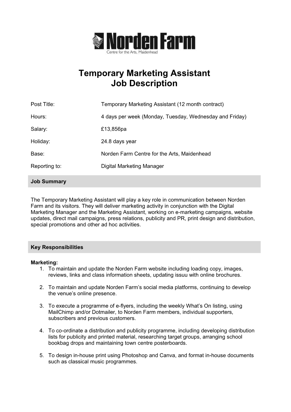 Temporary Marketing Assistant