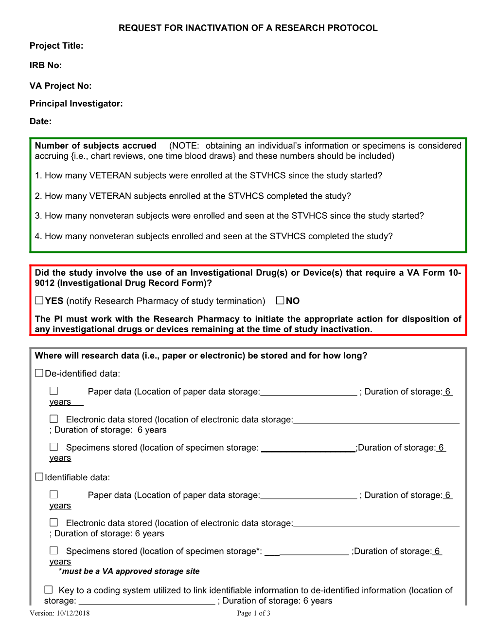 Request for Inactivation of Research Protocols