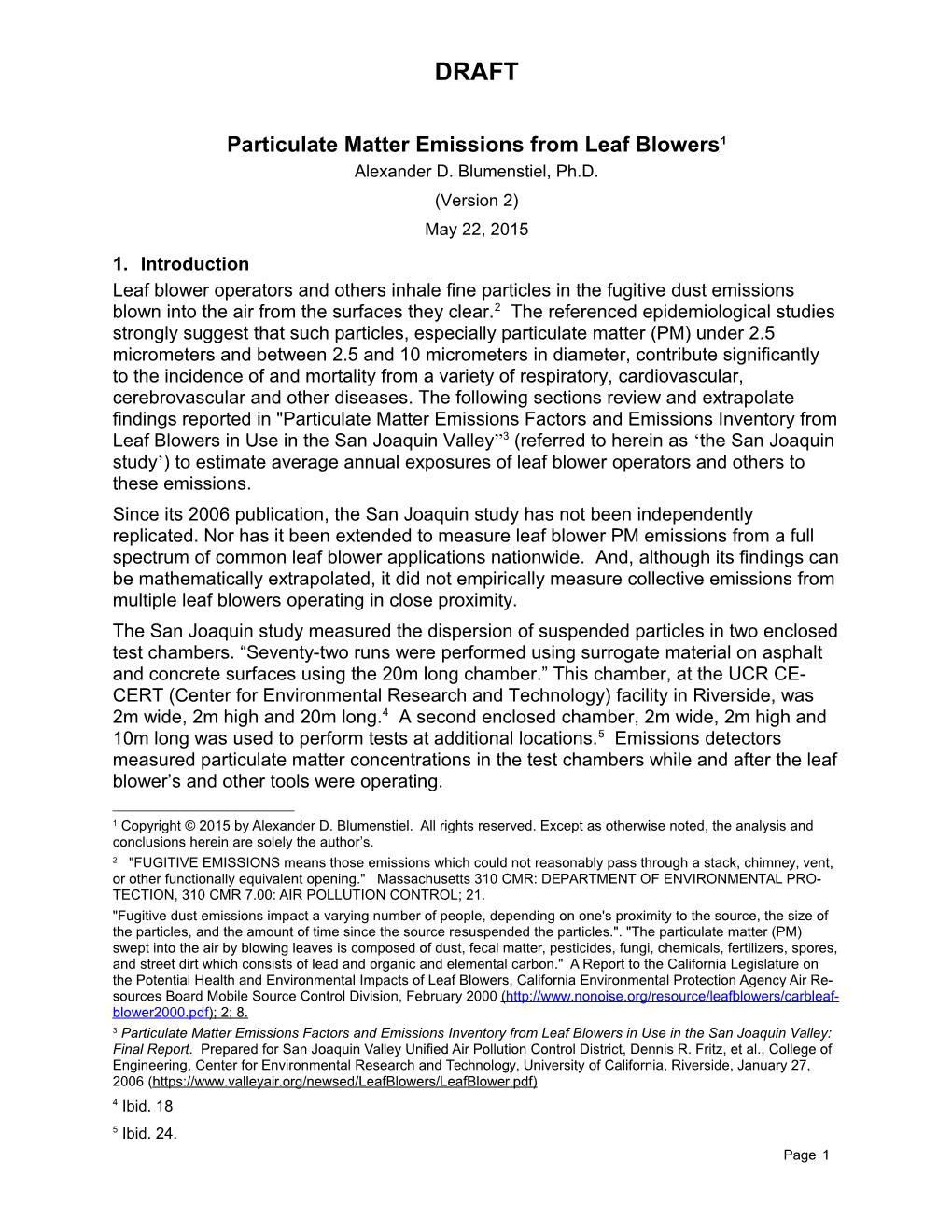 Particulate Matter Emissions from Leaf Blowers 1