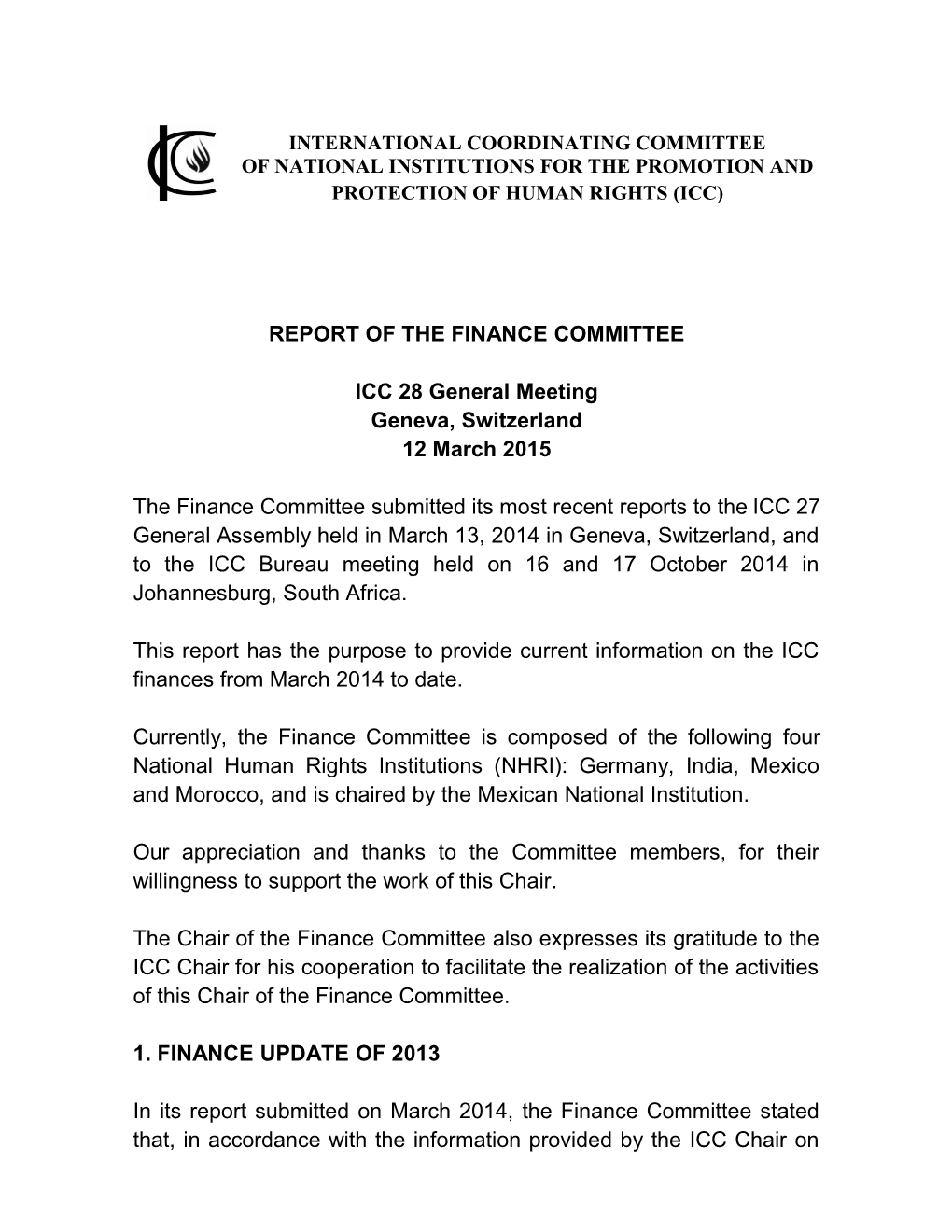 ICC Finance Report