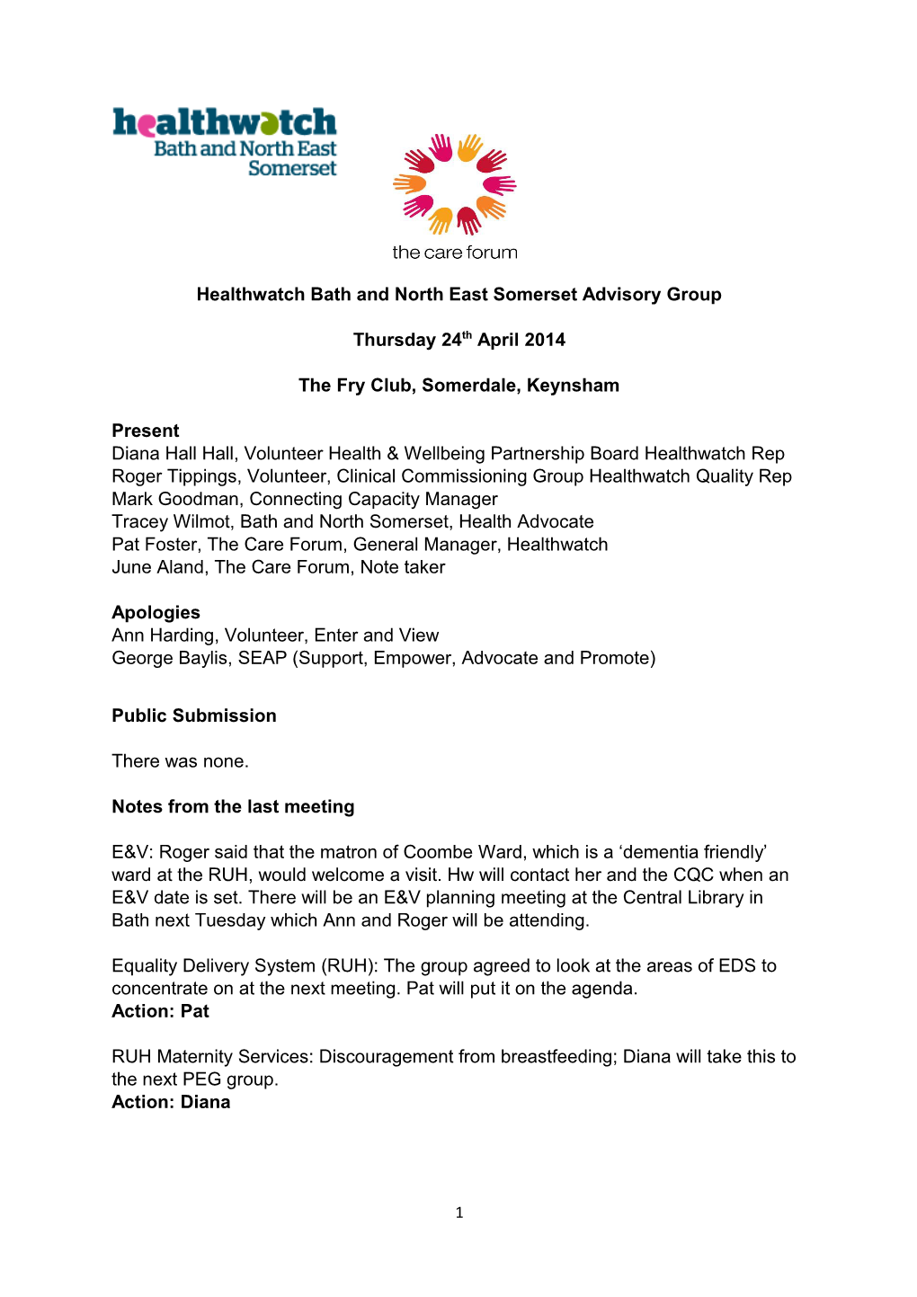 Healthwatch Bath and North East Somerset Advisory Group