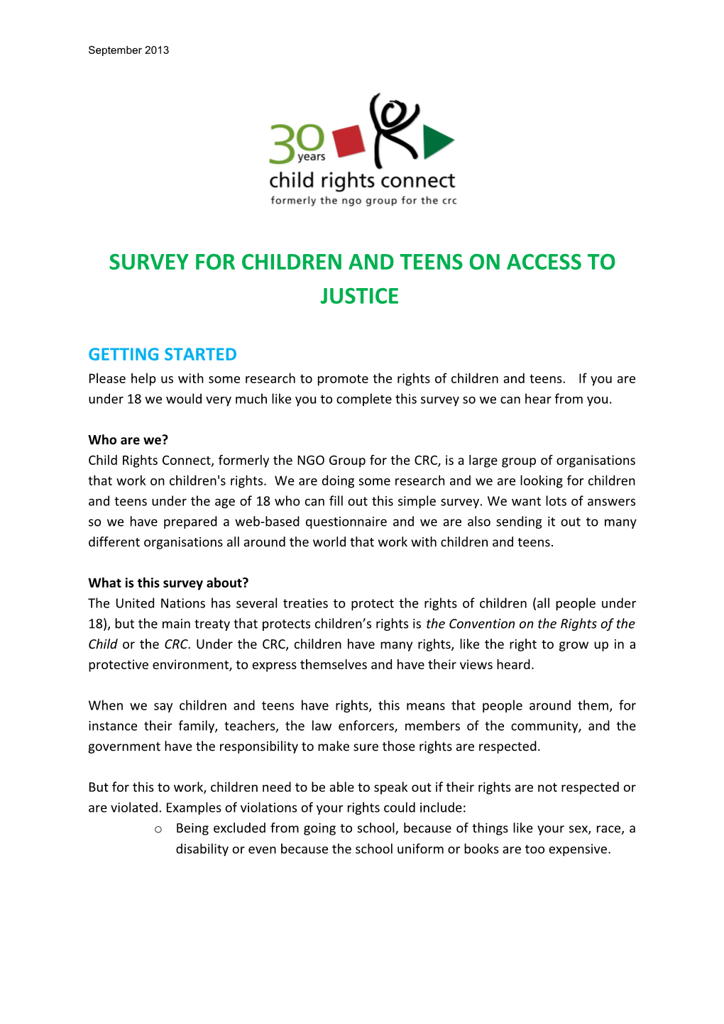 Survey for Children and Teens on Access to Justice