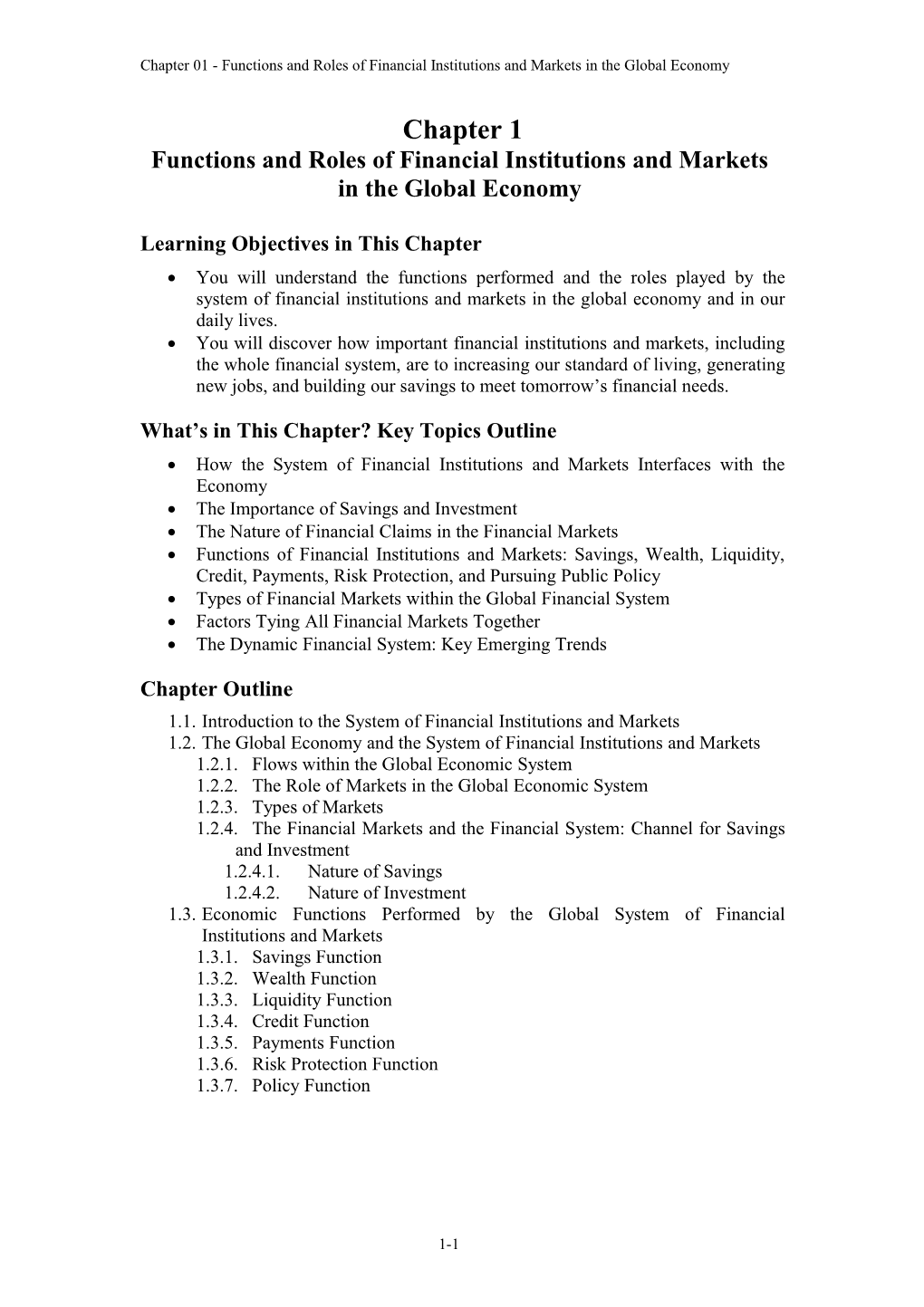 Functions and Roles of Financial Institutions and Markets