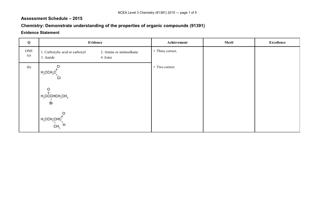 NCEA Level 3 Chemistry (91391) 2015 Assessment Schedule