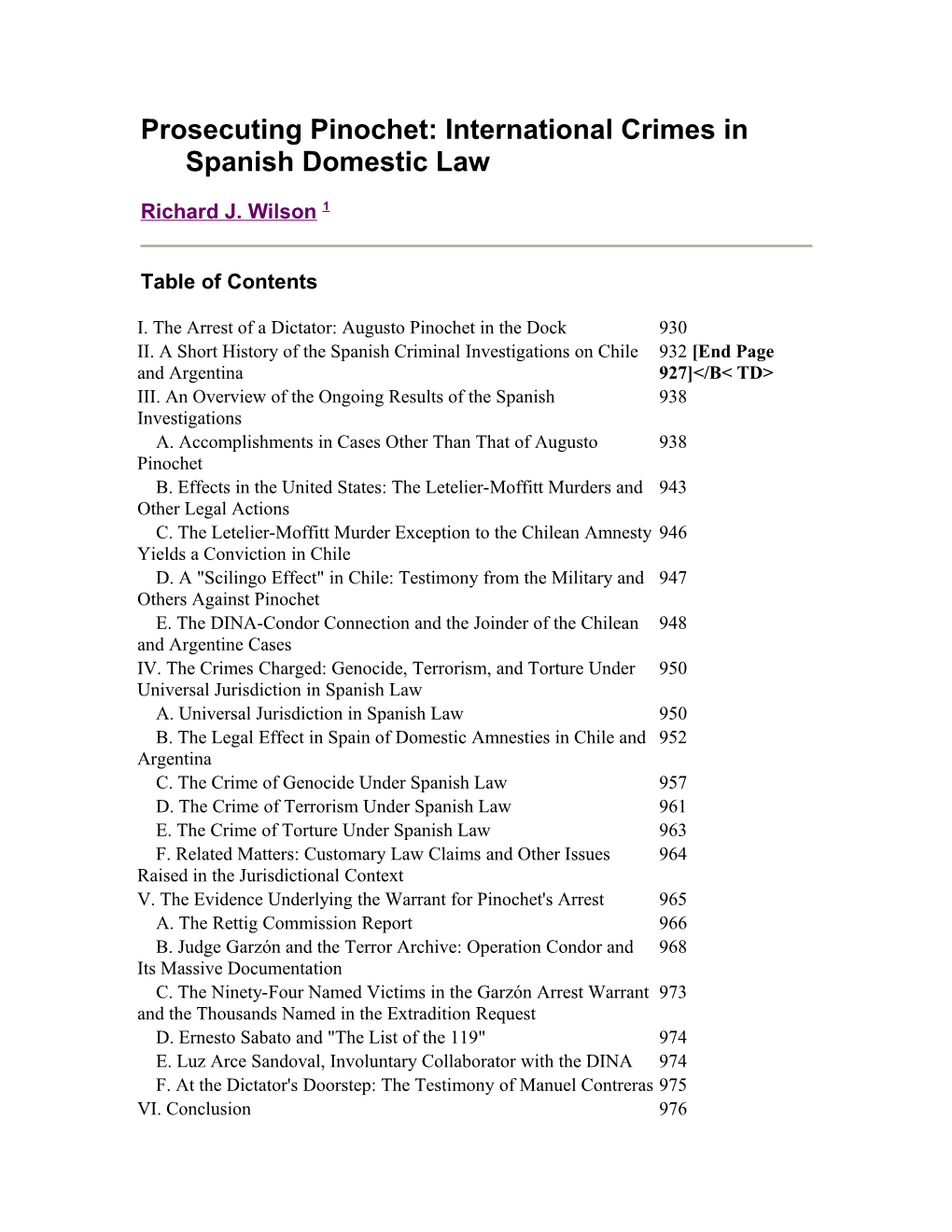 Prosecuting Pinochet: International Crimes in Spanish Domestic Law