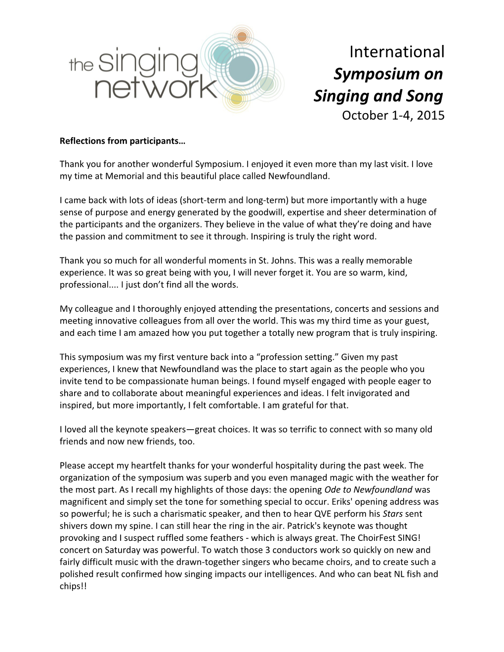 Symposium on Singing and Song