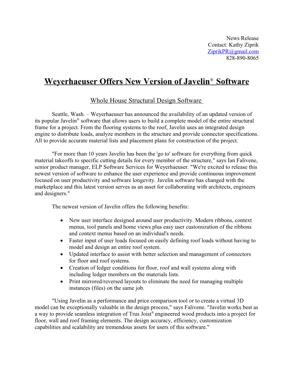 Weyerhaeuser Offers New Version of Javelin Software