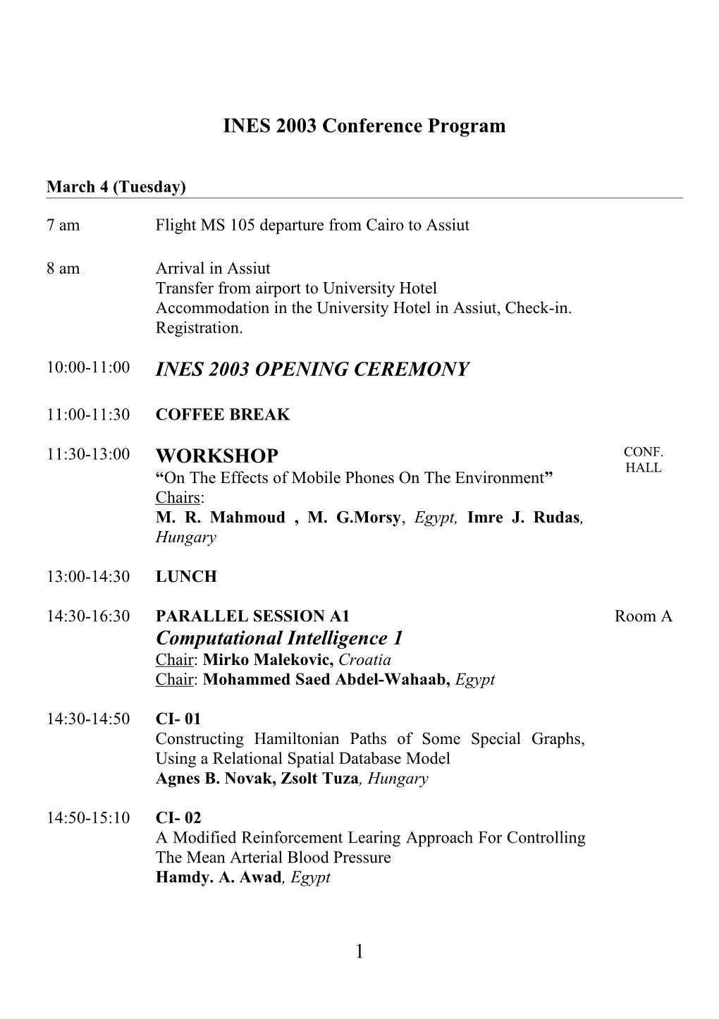 INES 2003 Conference Program