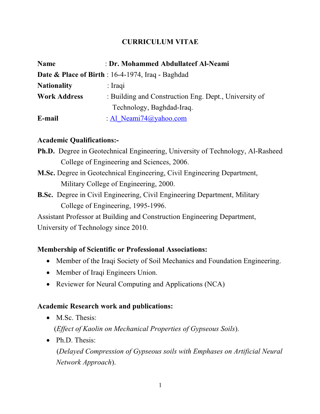 Name : Dr. Mohammed Abdullateef Al-Neami