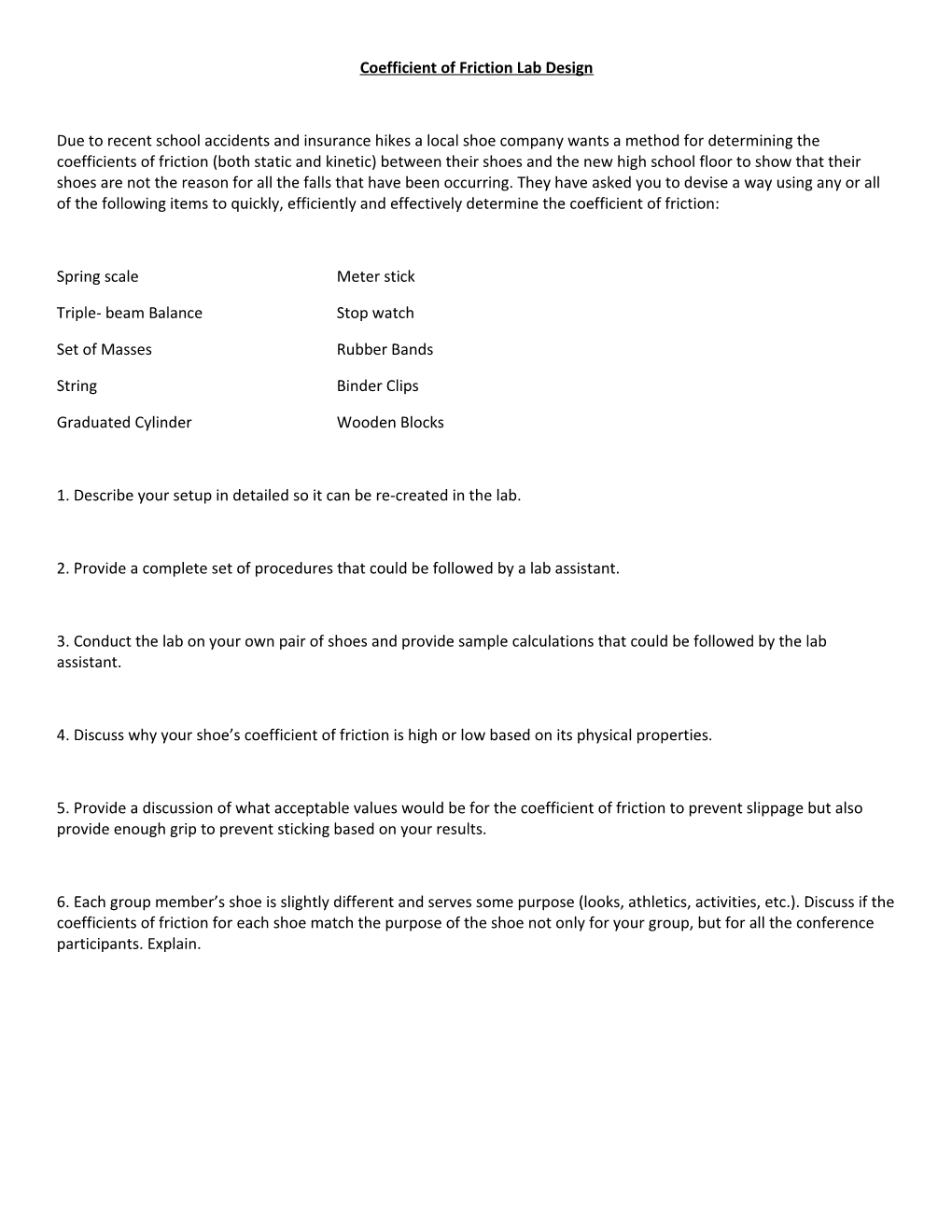 Coefficient of Friction Lab Design