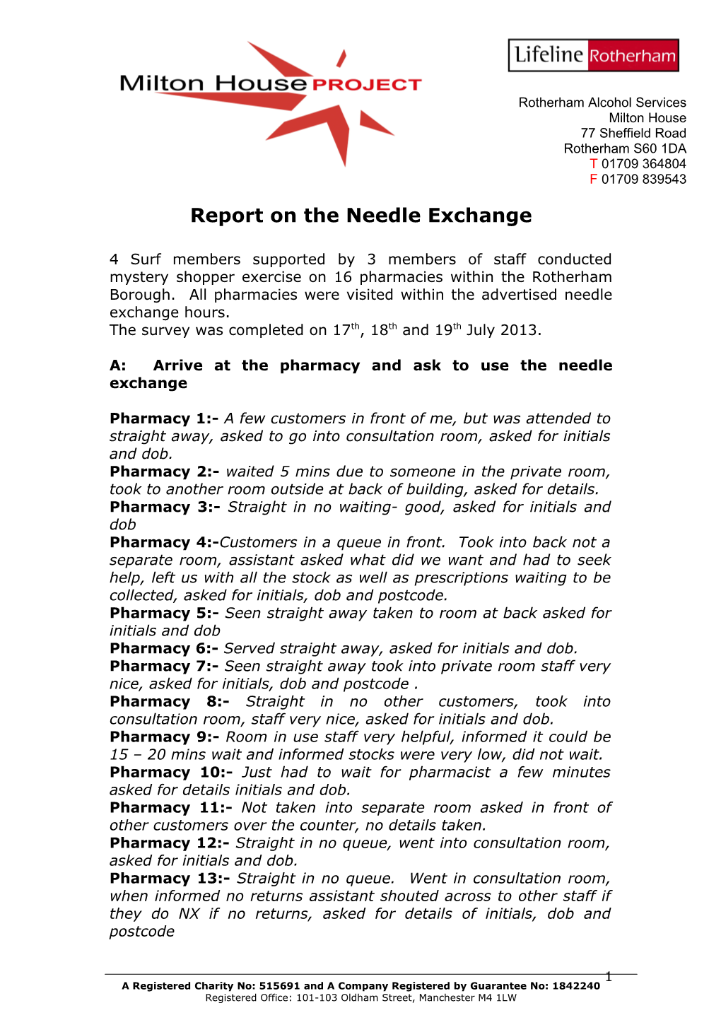 Report on the Needle Exchange