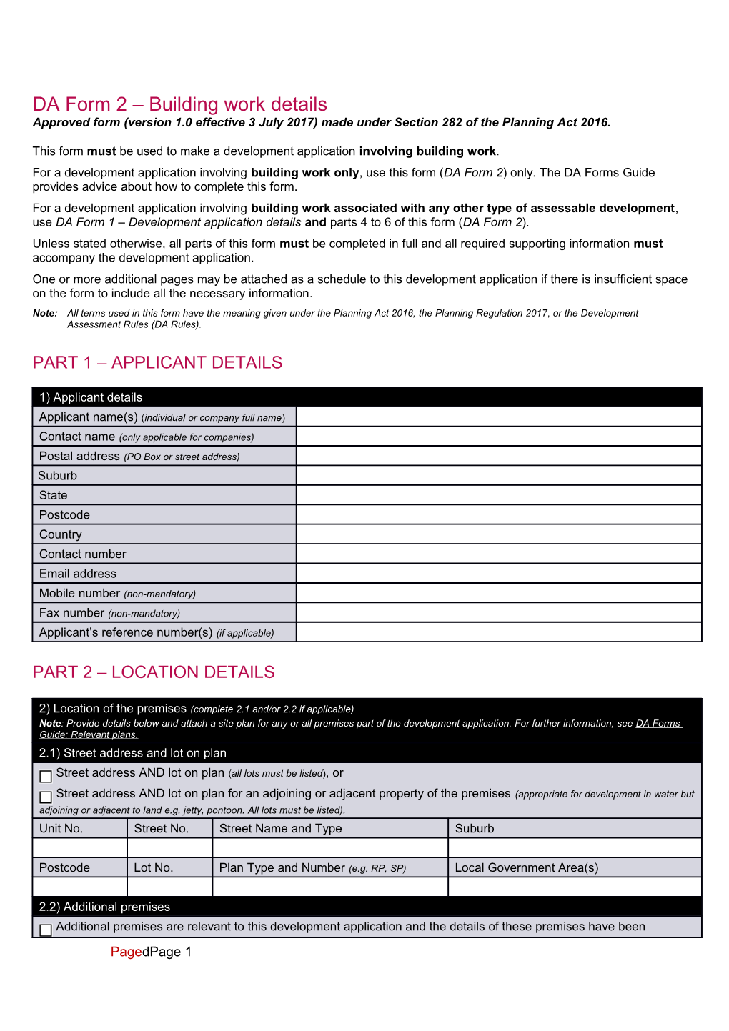 DA Form 2 Building Work Details