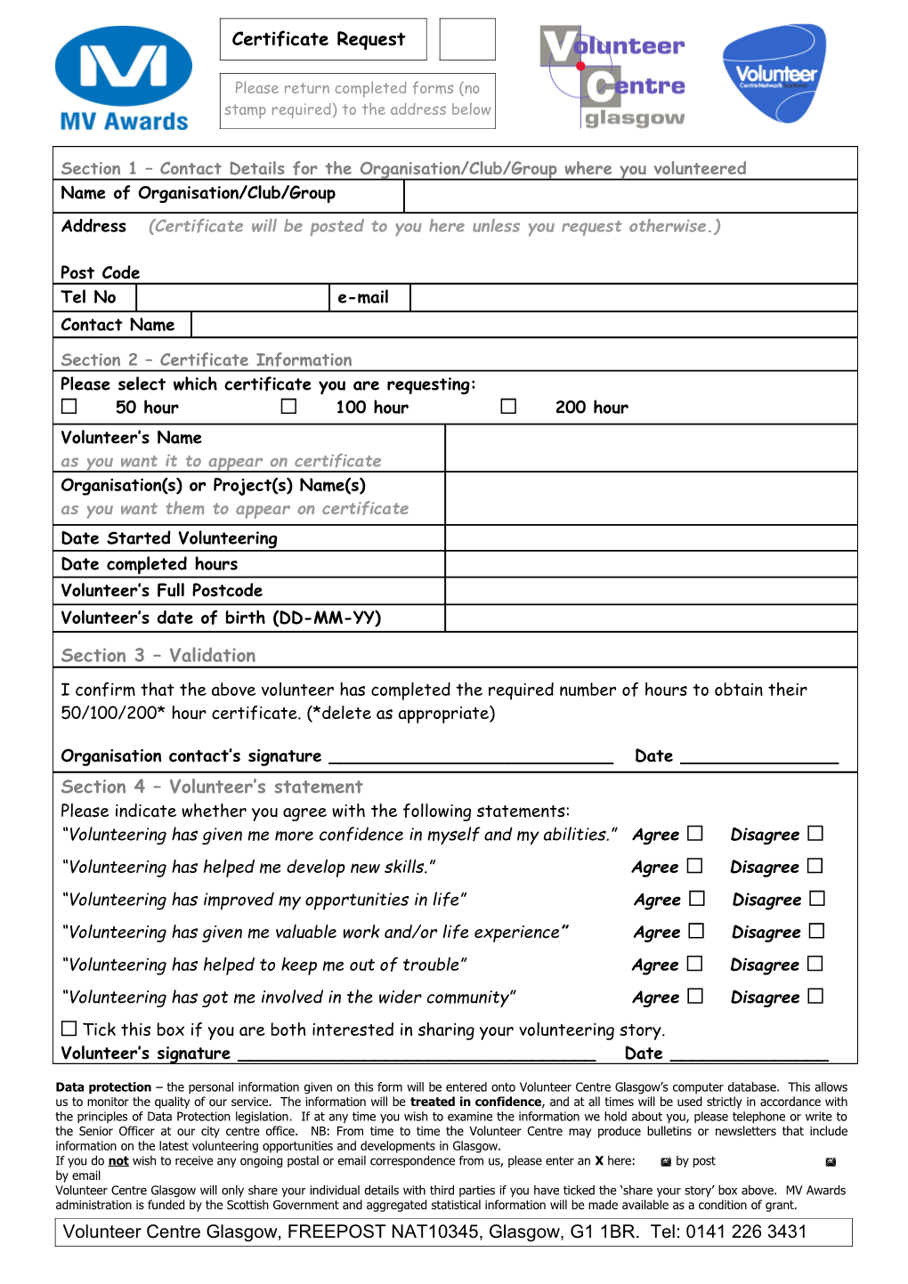 MV Award Certificate Request Form with Suggested Qualitative Indicators - 21/06/07