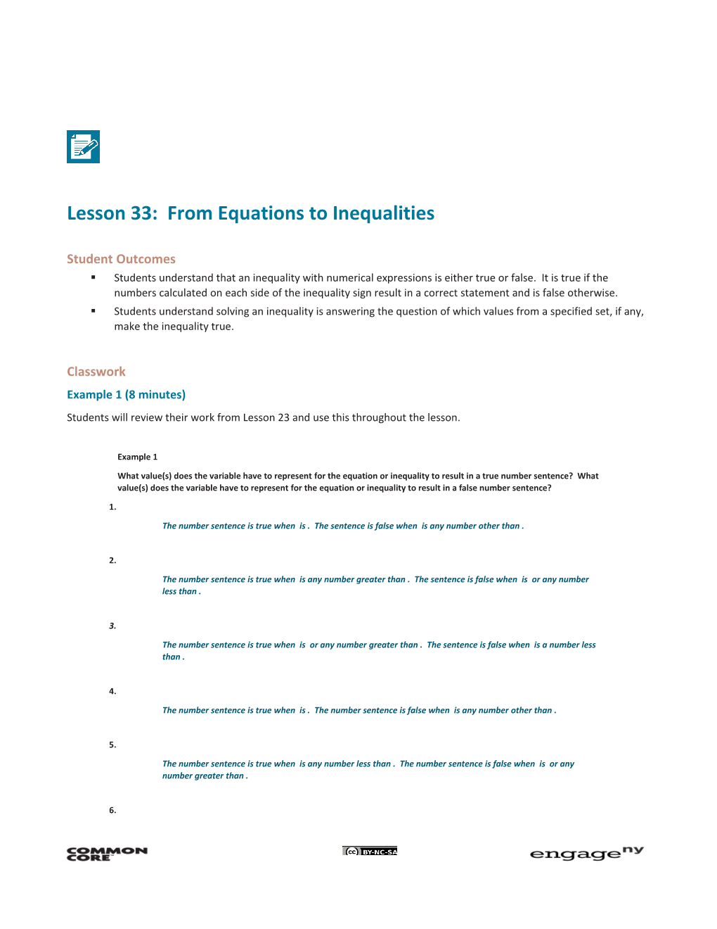 Lesson 33: from Equations to Inequalities